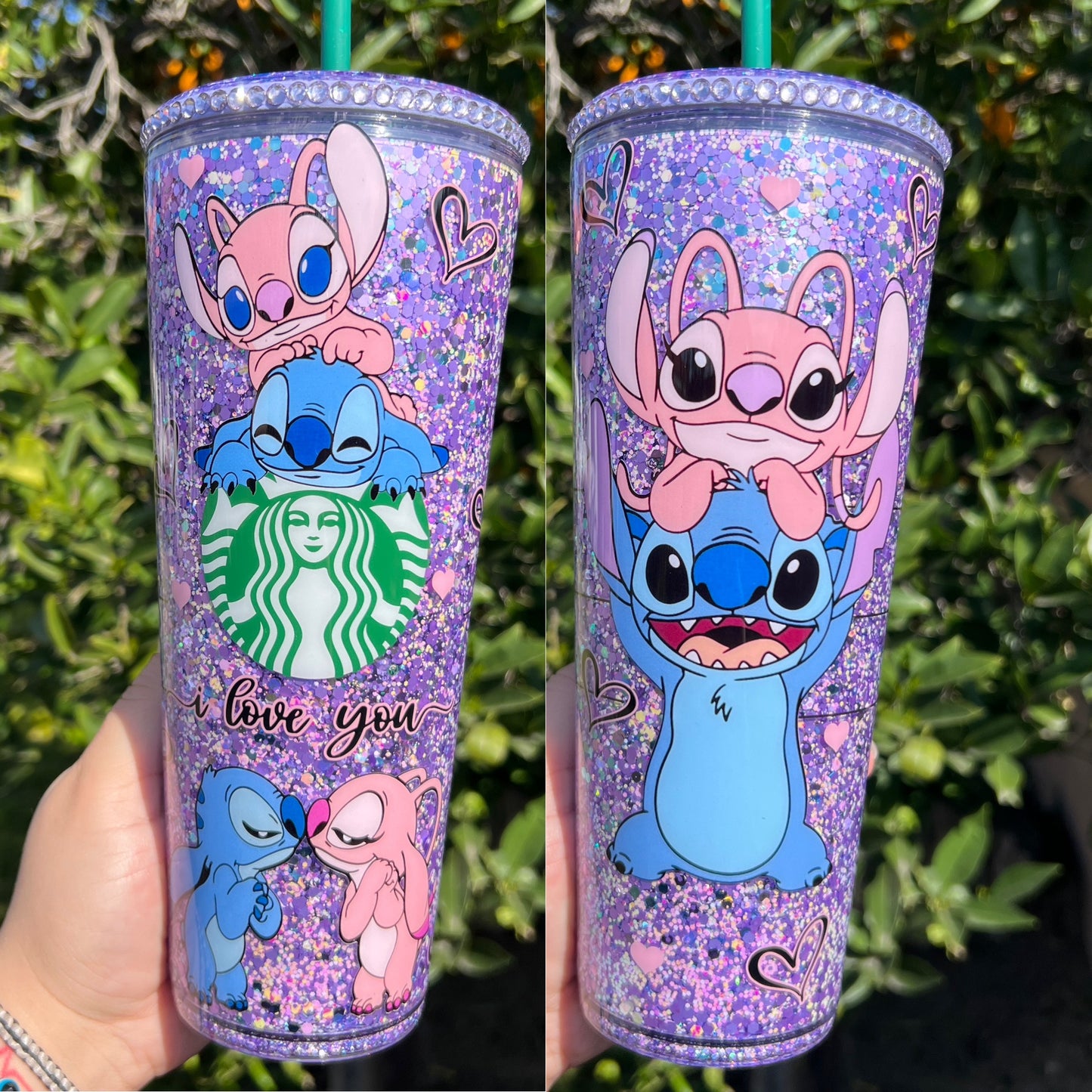 Stitch & Angel (Suspended glitter)